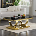 47" Black Faux Marble Coffee Table with Gold Pedestal Base T1499