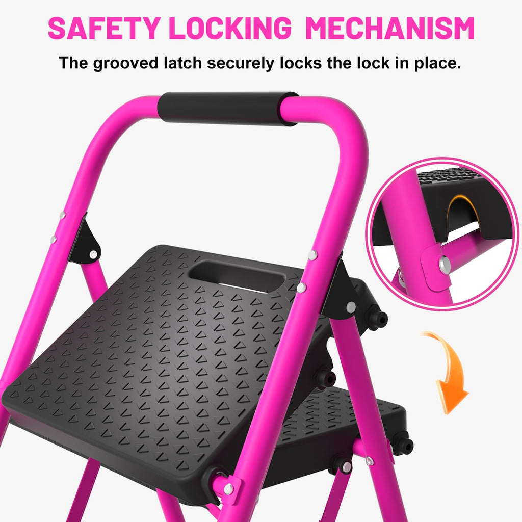Pink Foldable 2 Step Ladder U21239