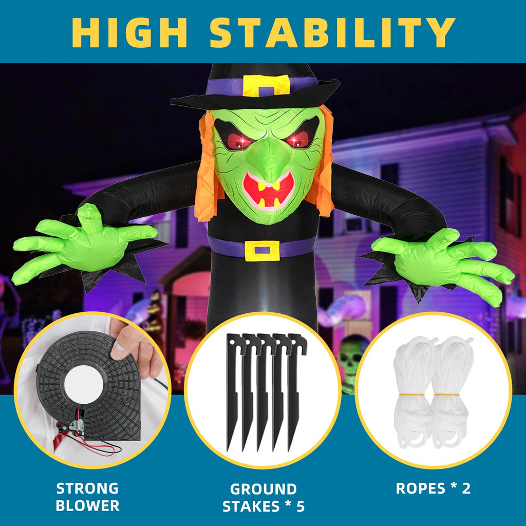 8FT Inflatable Witch Decorations with LED Lights V1312