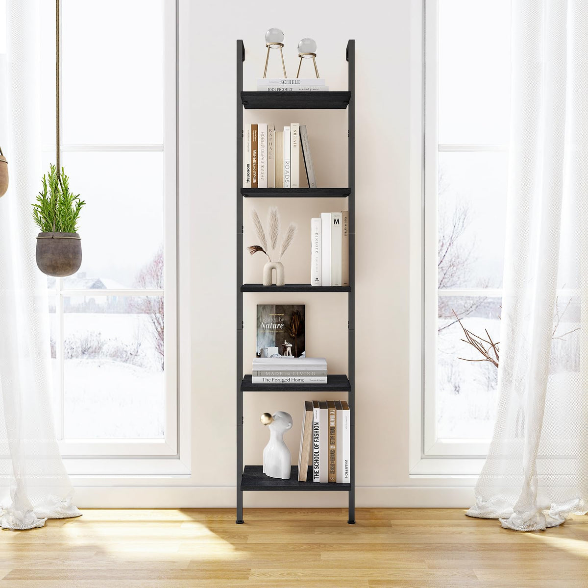 5-Tier Wood Wall Mounted Ladder Bookshelf F133