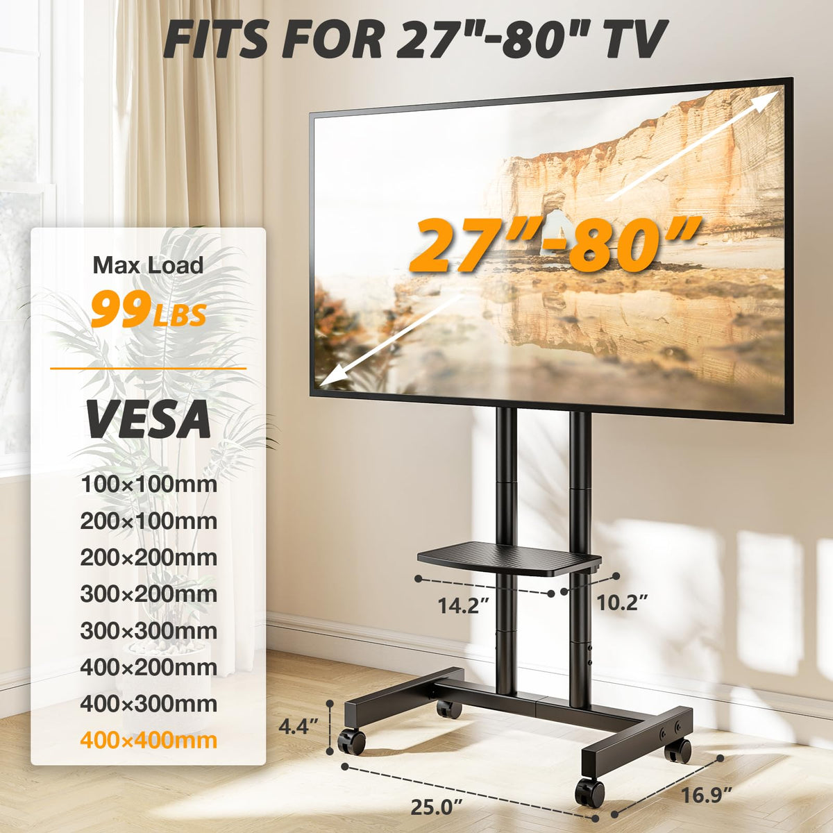 Heavy Duty Rolling TV Stand for 27-80 inch TVs W876498