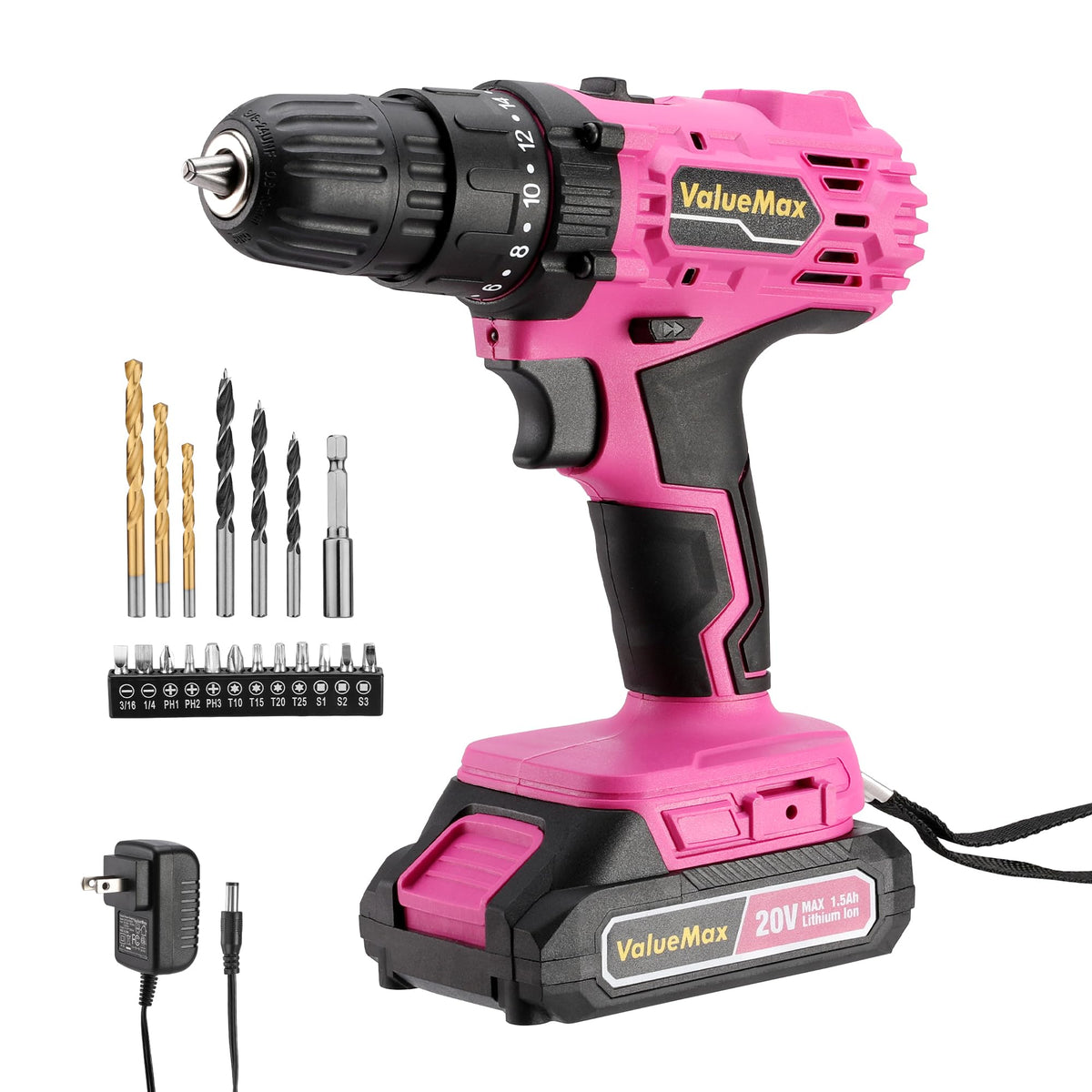 Pink 20V Cordless Drill Set with Battery and Charger T851
