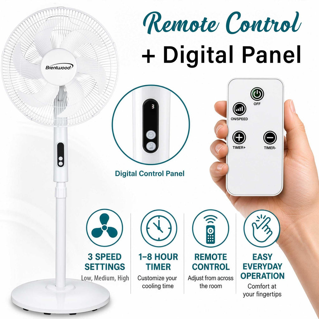 16” Oscillating Stand Fan with Remote, White C675295