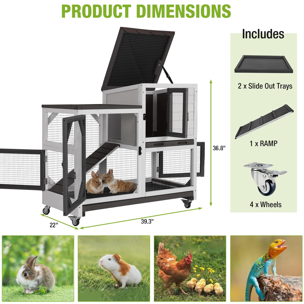 2-Story Wooden Rabbit Hutch with Wheels B818201