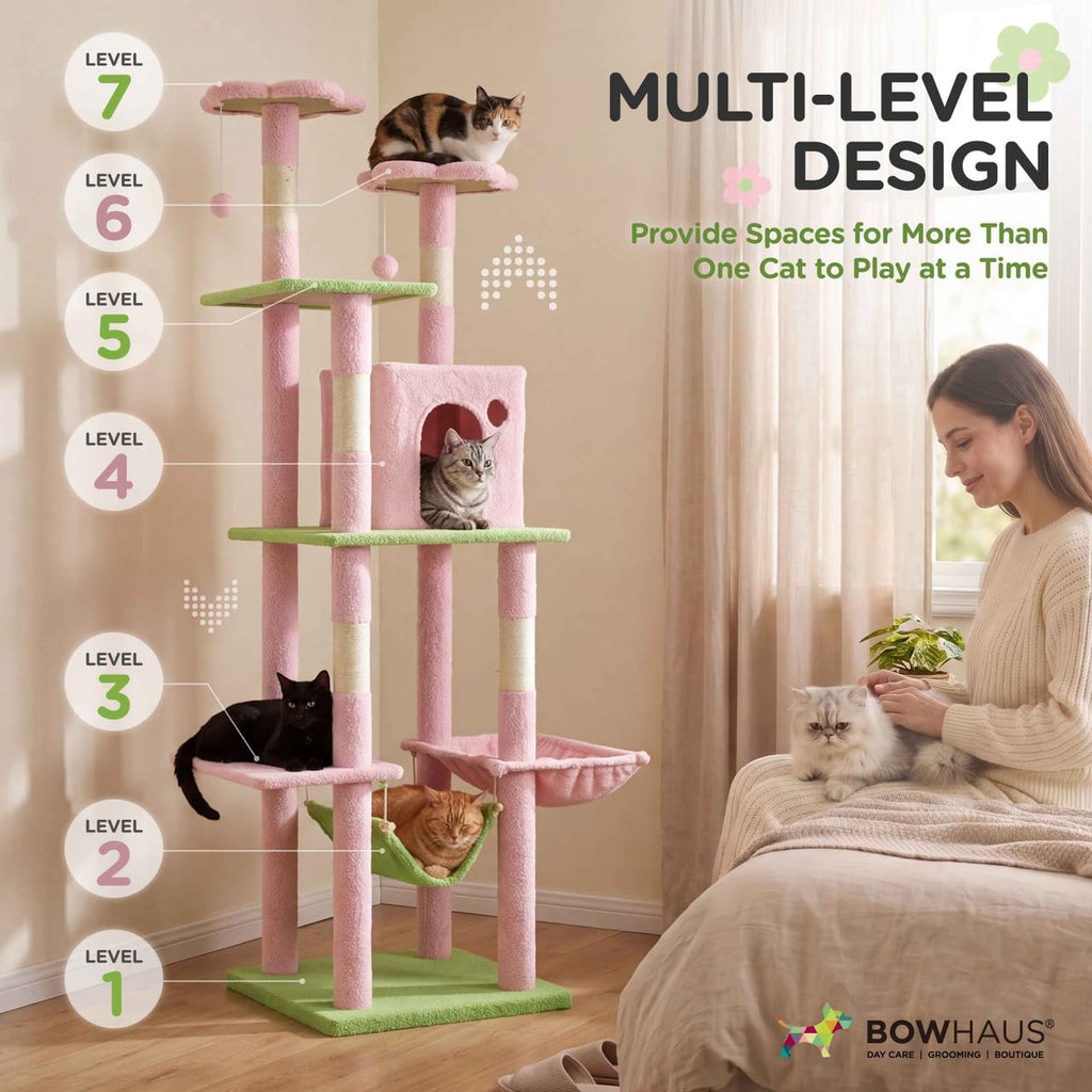 67-Inch Multi-Level Cat Tree with Hammock and Scratching Posts K3714