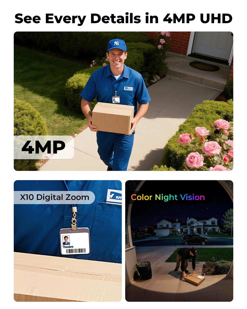Wireless Outdoor Security Cameras 4MP Solar Powered 360°PTZ D635622