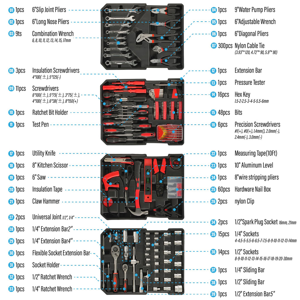 515 Pcs Household Tool Kit Aluminum Trolley Case R2876
