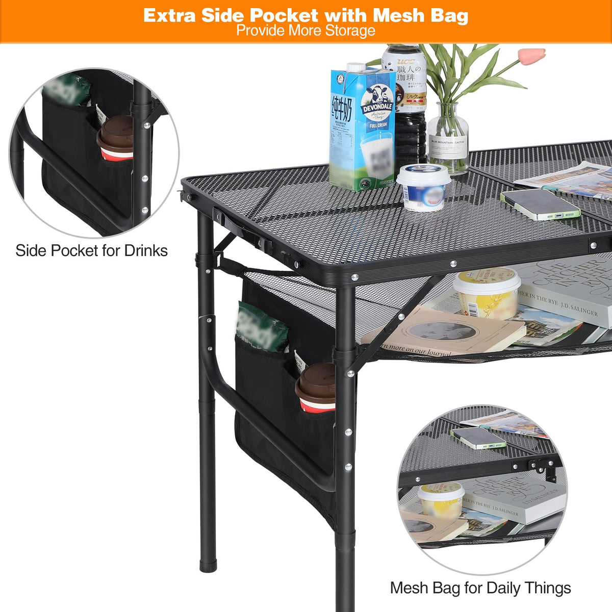 36x24 Aluminum Folding Grill Table with Adjustable Height Legs N3756