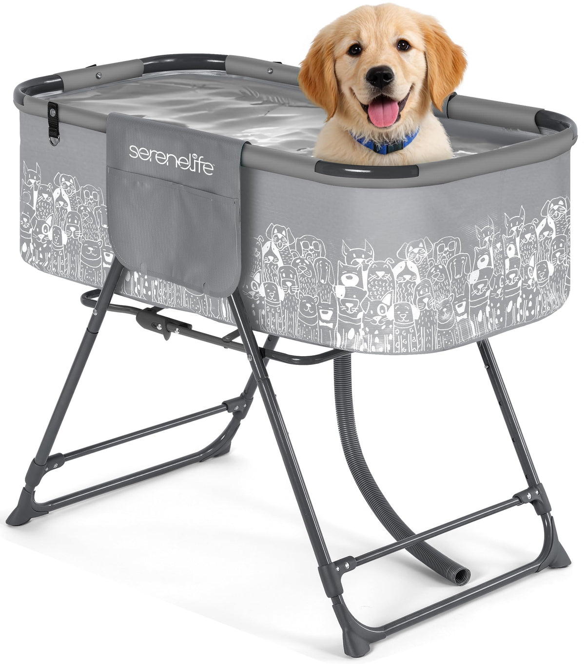 Foldable Dog Bath Tub with Drain Hose, 130 lb Capacity, Gray L571