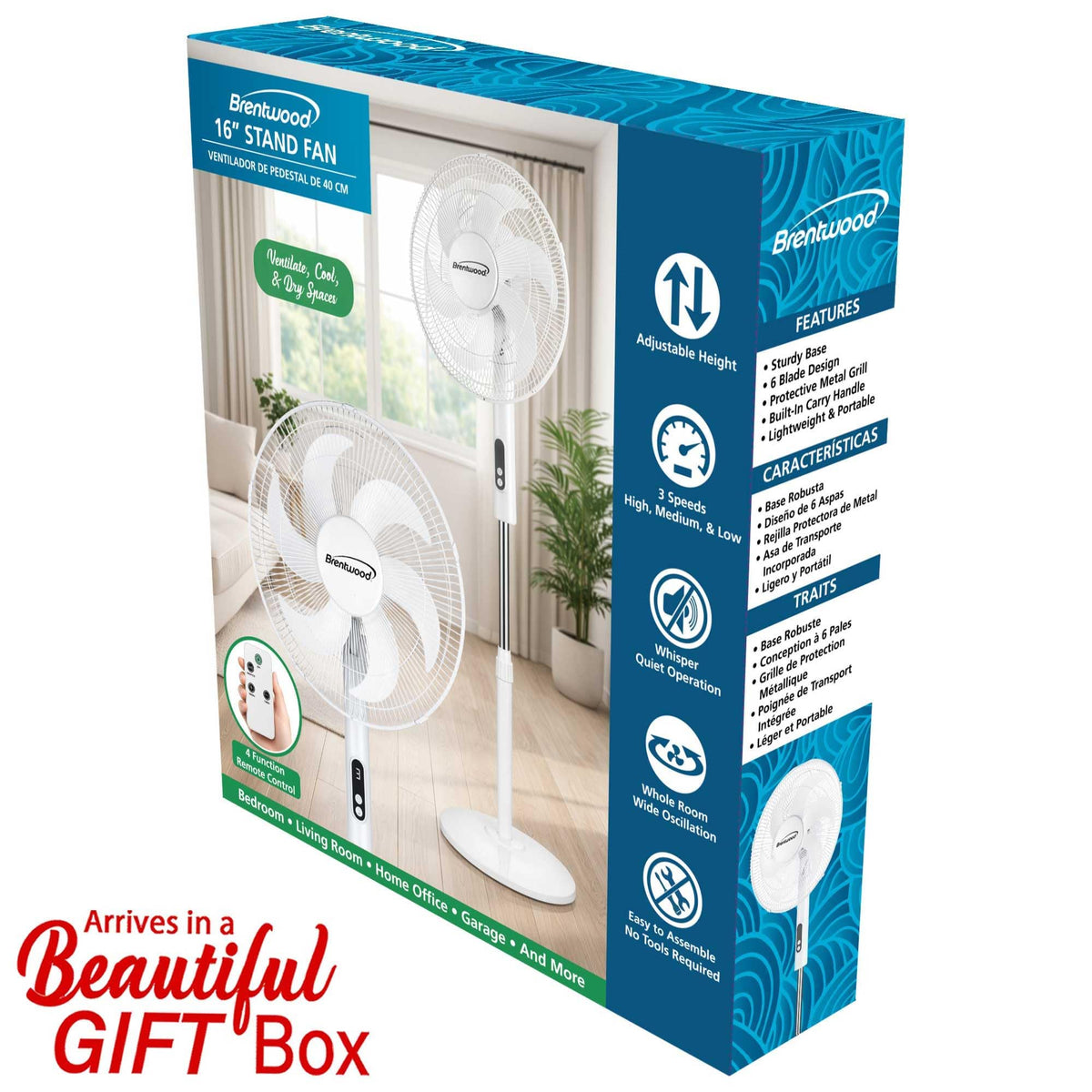 16” Oscillating Stand Fan with Remote, White C675295