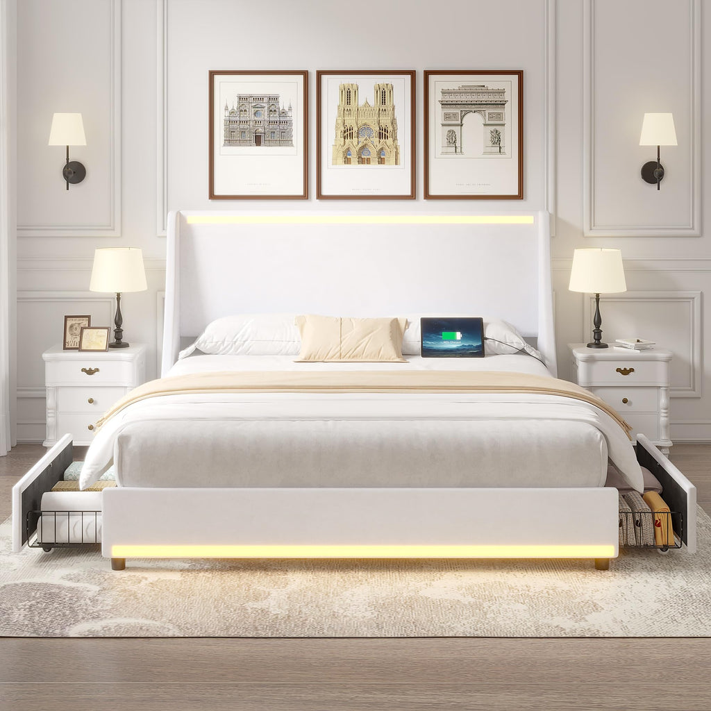 Full Size Upholstered Platform Bed Frame with Storage Drawers S535