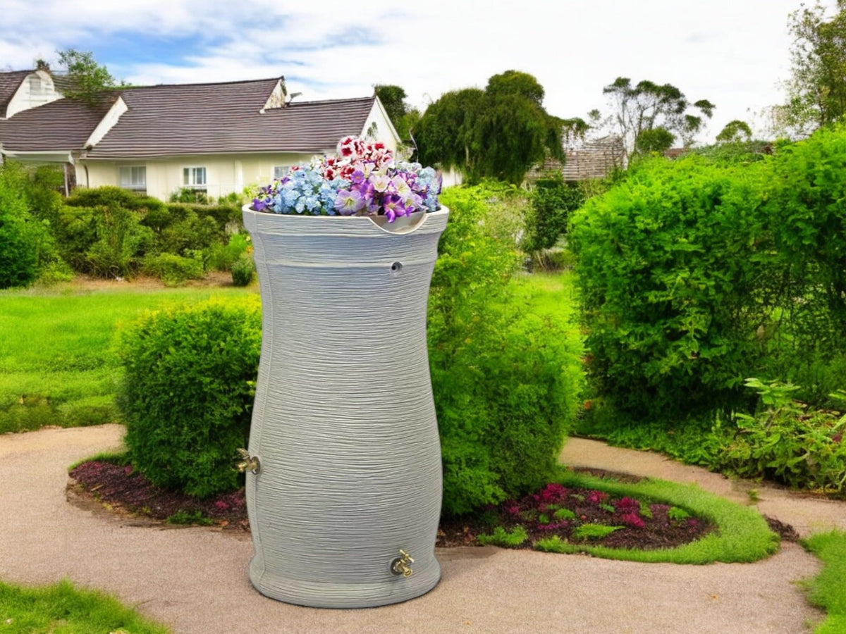 50 Gallon Gray Rain Barrel with Planter H2187