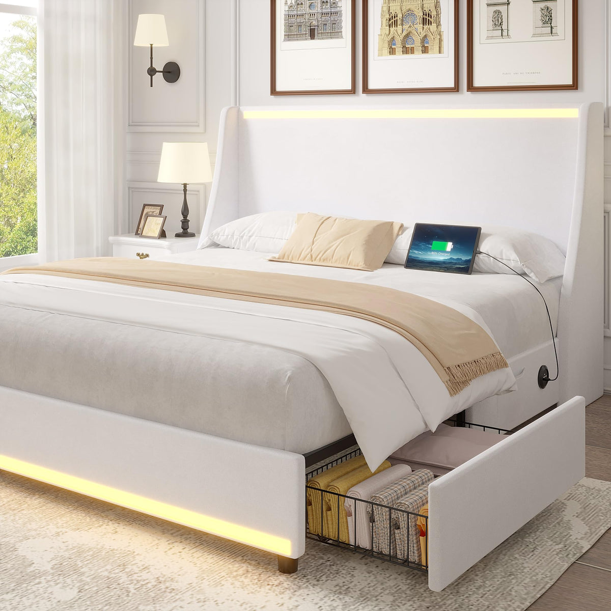 Full Size Upholstered Platform Bed Frame with Storage Drawers S535