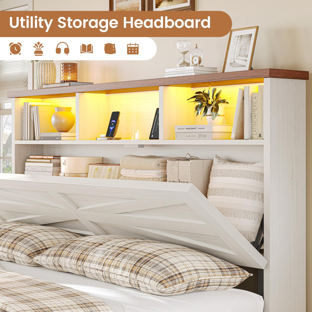 White Full Size Wood Bed Frame with 6 Drawers C150394