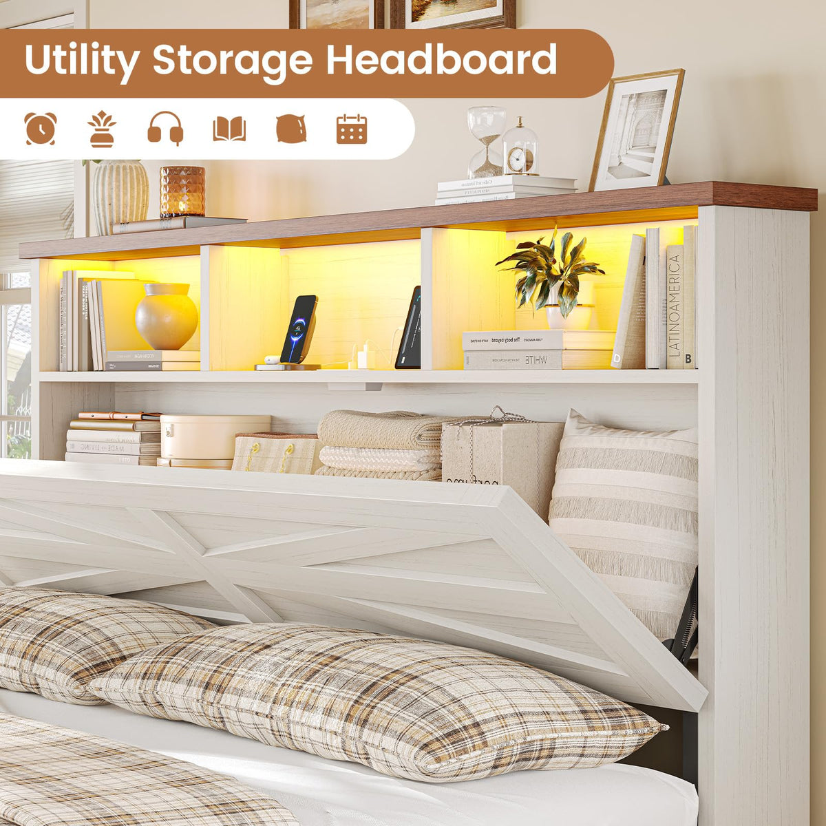 White Full Size Wood Bed Frame with 6 Drawers C150394
