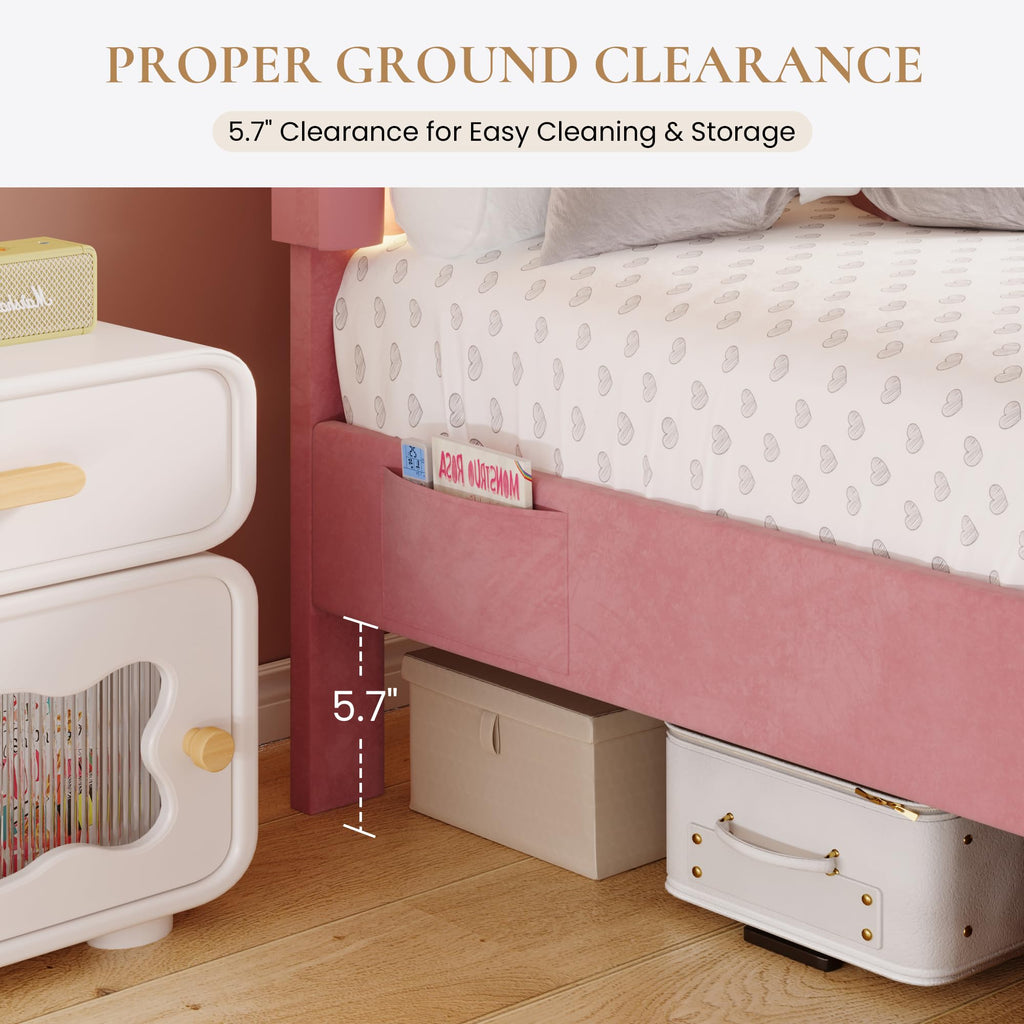 Twin Size Bed Frame with LED Lights and Storage Drawer E2979