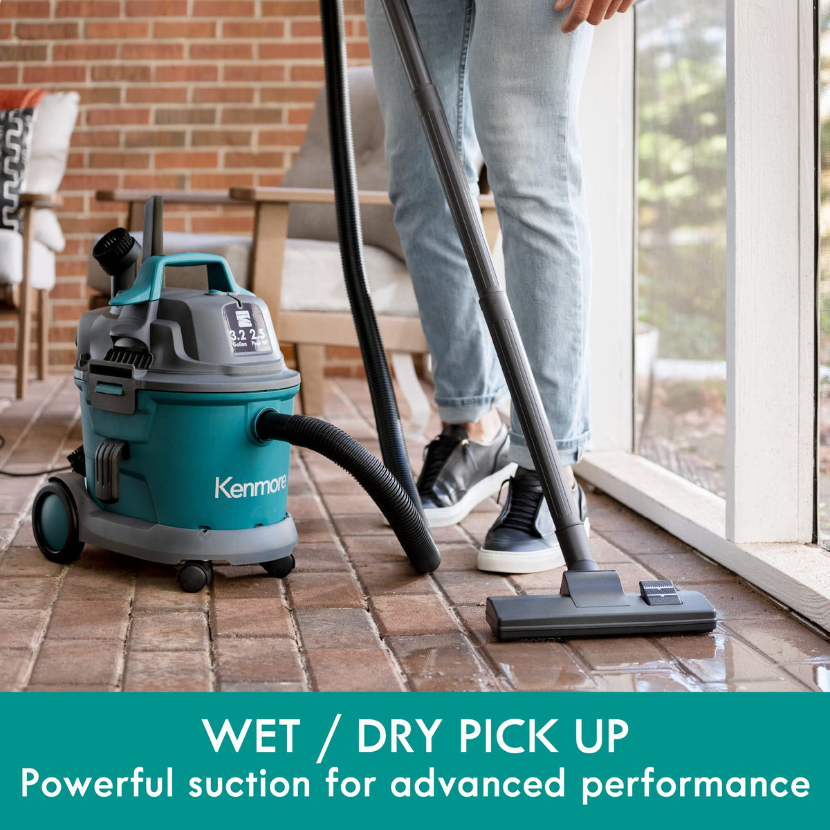 Wet Dry Canister Vacuum Cleaner, 3.2 Gallon, Green F794935