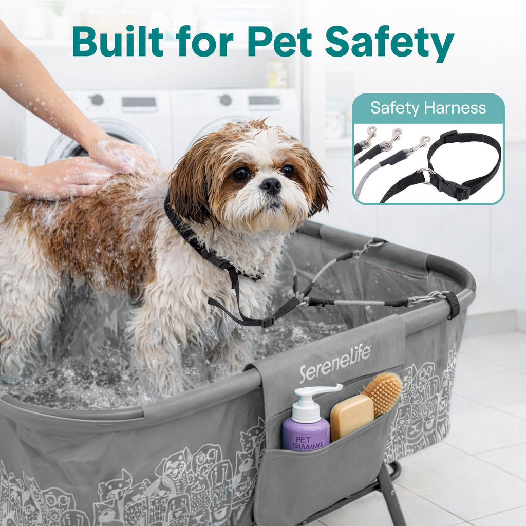 Foldable Dog Bath Tub with Drain Hose, 130 lb Capacity, Gray L571