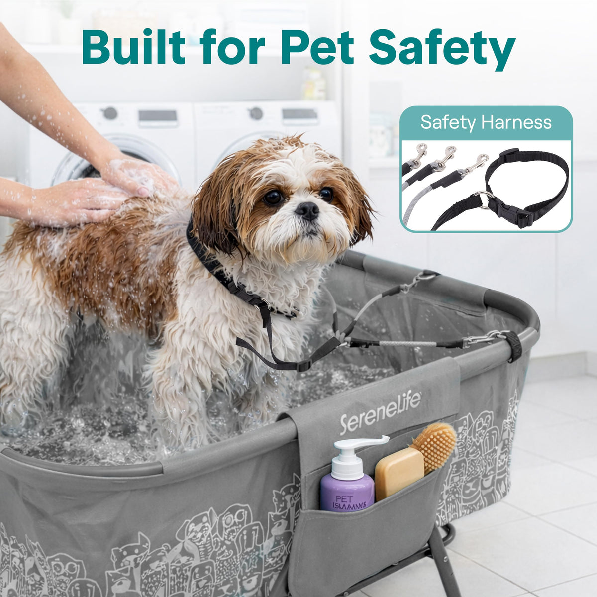Foldable Dog Bath Tub with Drain Hose, 130 lb Capacity, Gray L571