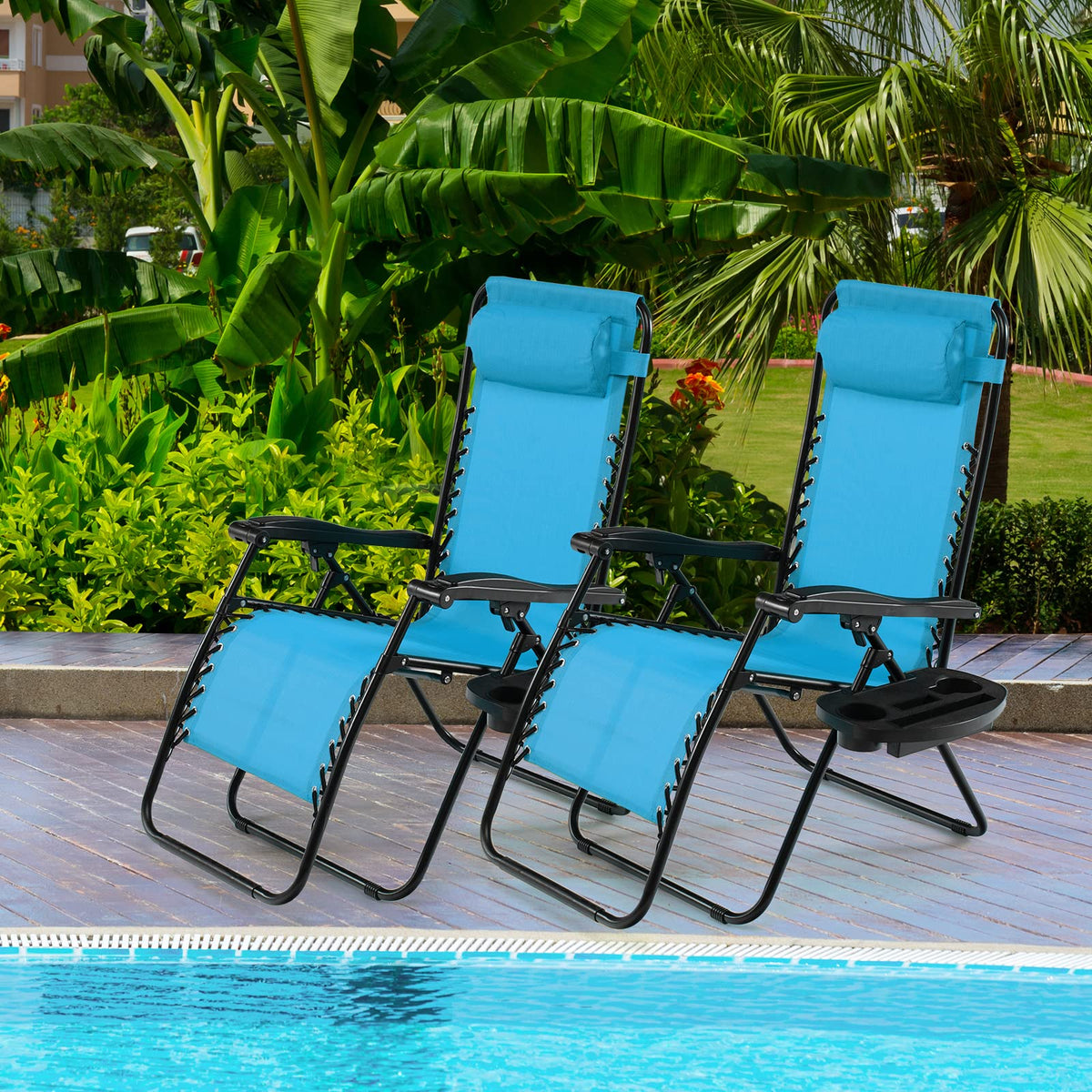 Blue Folding Reclining Lounge Chair with Side Tray O697
