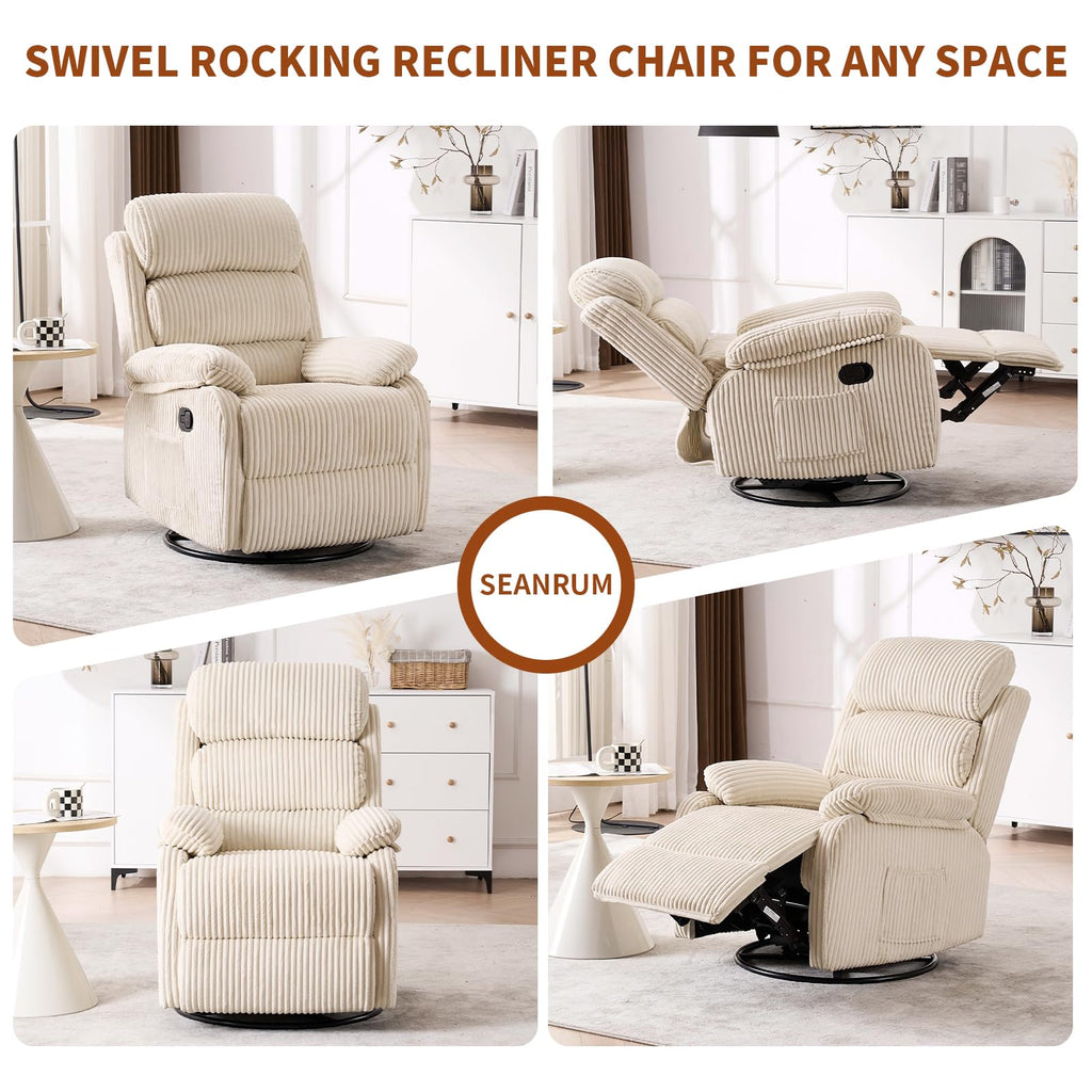 Beige Velvet Rocking Recliner Chair with Side Pocket N402