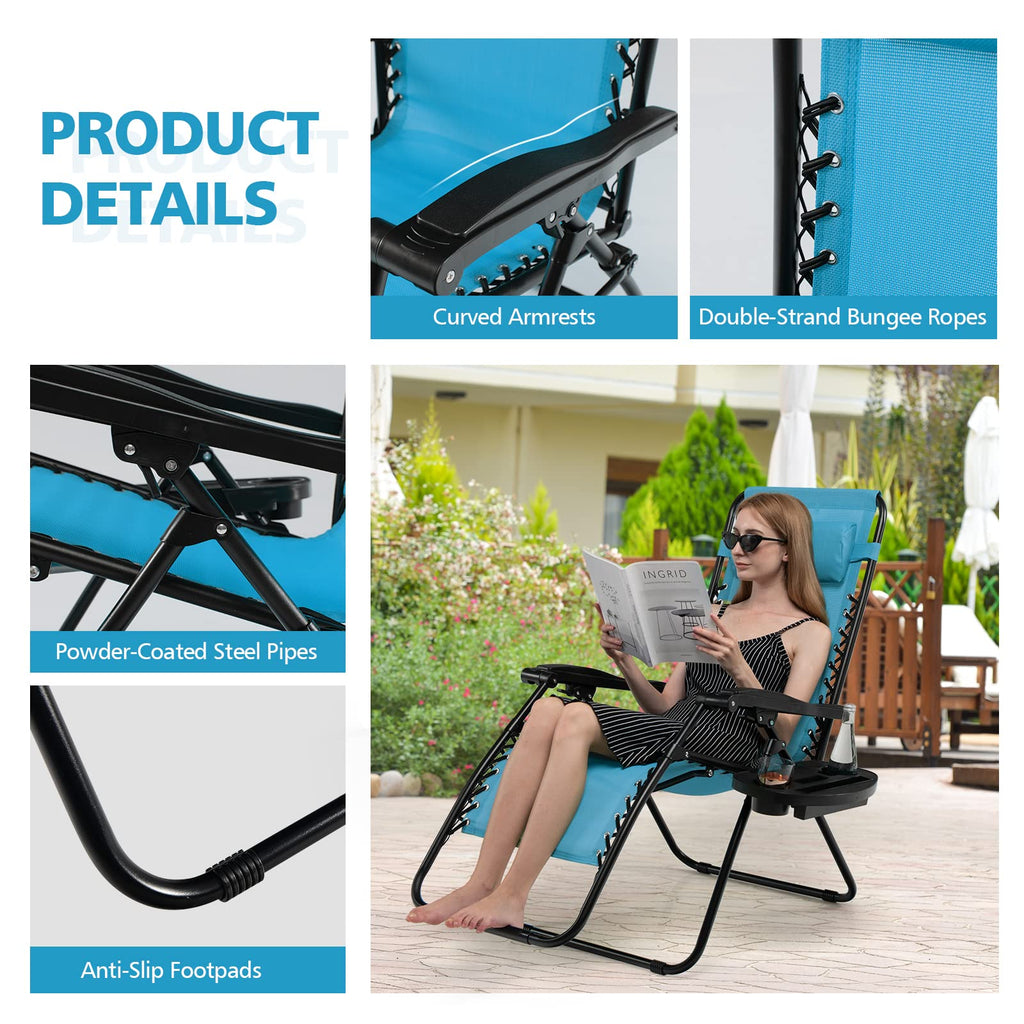 Blue Folding Reclining Lounge Chair with Side Tray O697