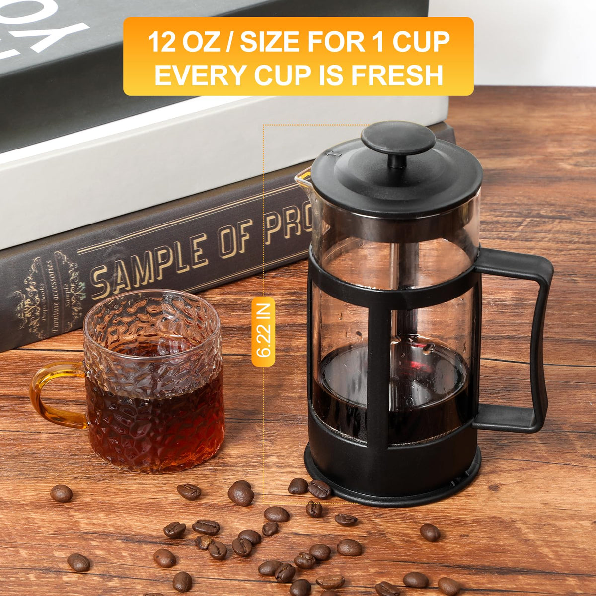 12OZ Glass Stainless Steel French Press Coffee Maker D58120
