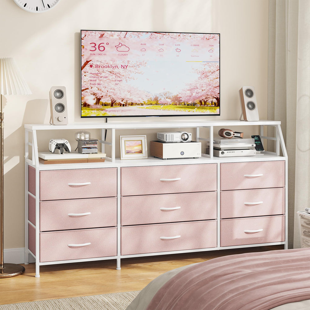 Pink 9 Fabric Drawer Dresser Q6131