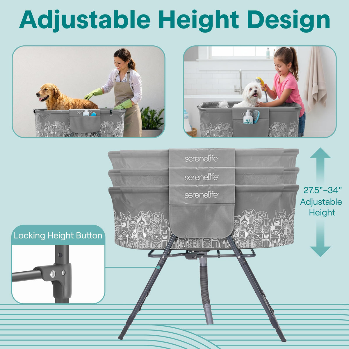 Foldable Dog Bath Tub with Drain Hose, 130 lb Capacity, Gray L571