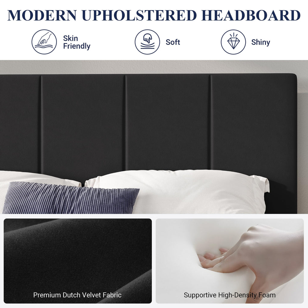 Queen Size Black Dutch Velvet Upholstered Platform Bed Frame R1768