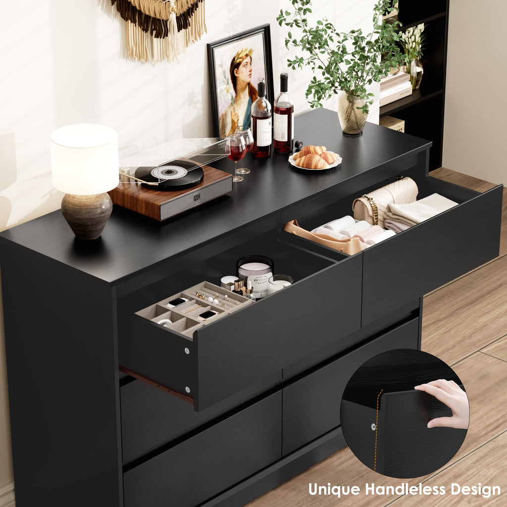 Black 6 Drawer Double Dresser L463359