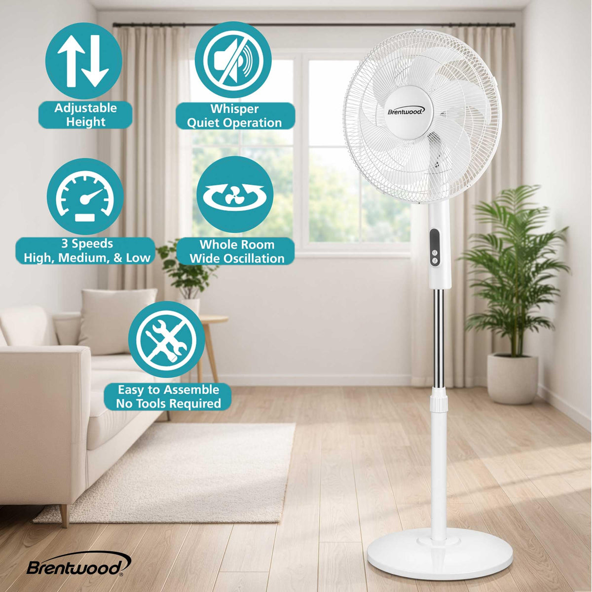 16” Oscillating Stand Fan with Remote, White C675295
