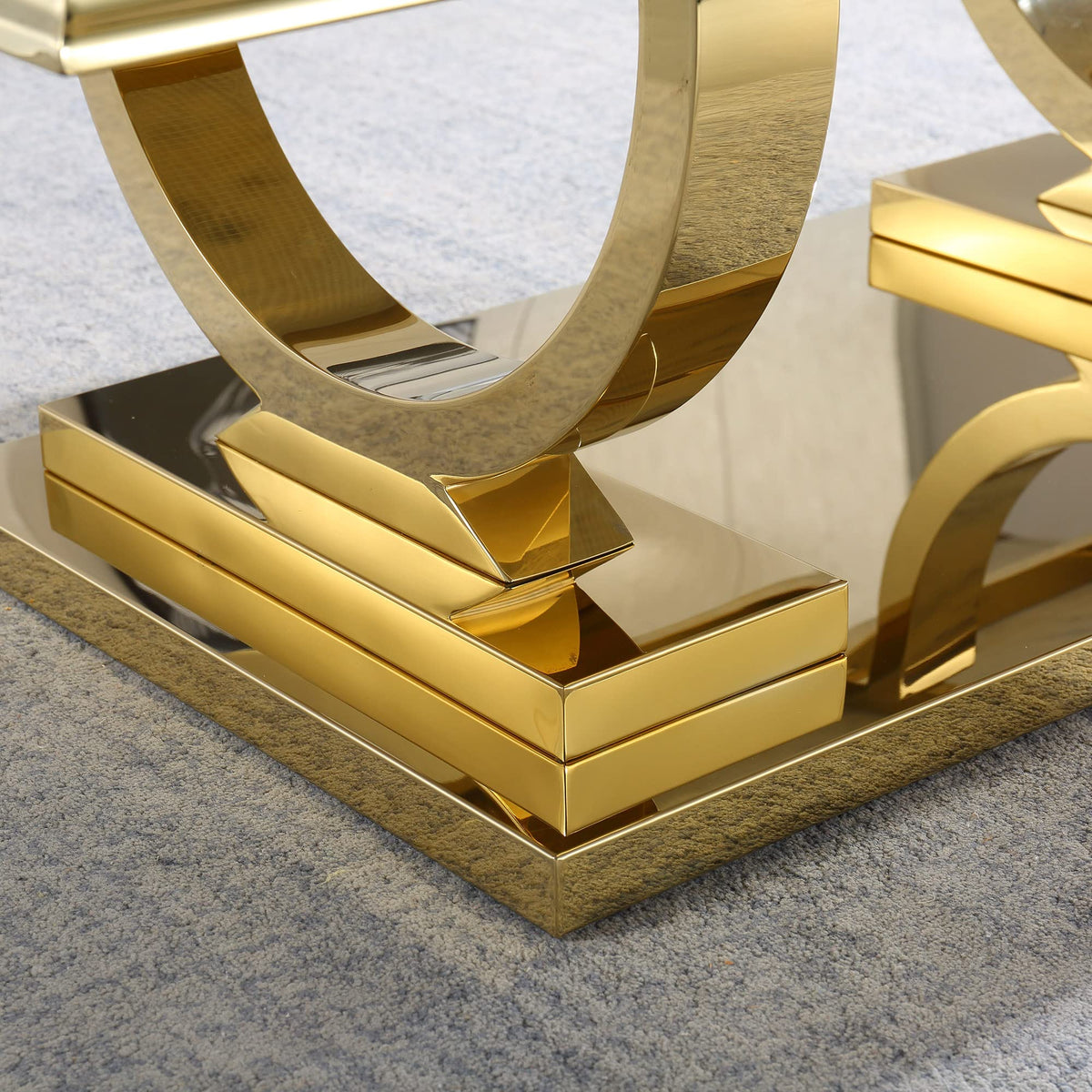 47" Black Faux Marble Coffee Table with Gold Pedestal Base T1499