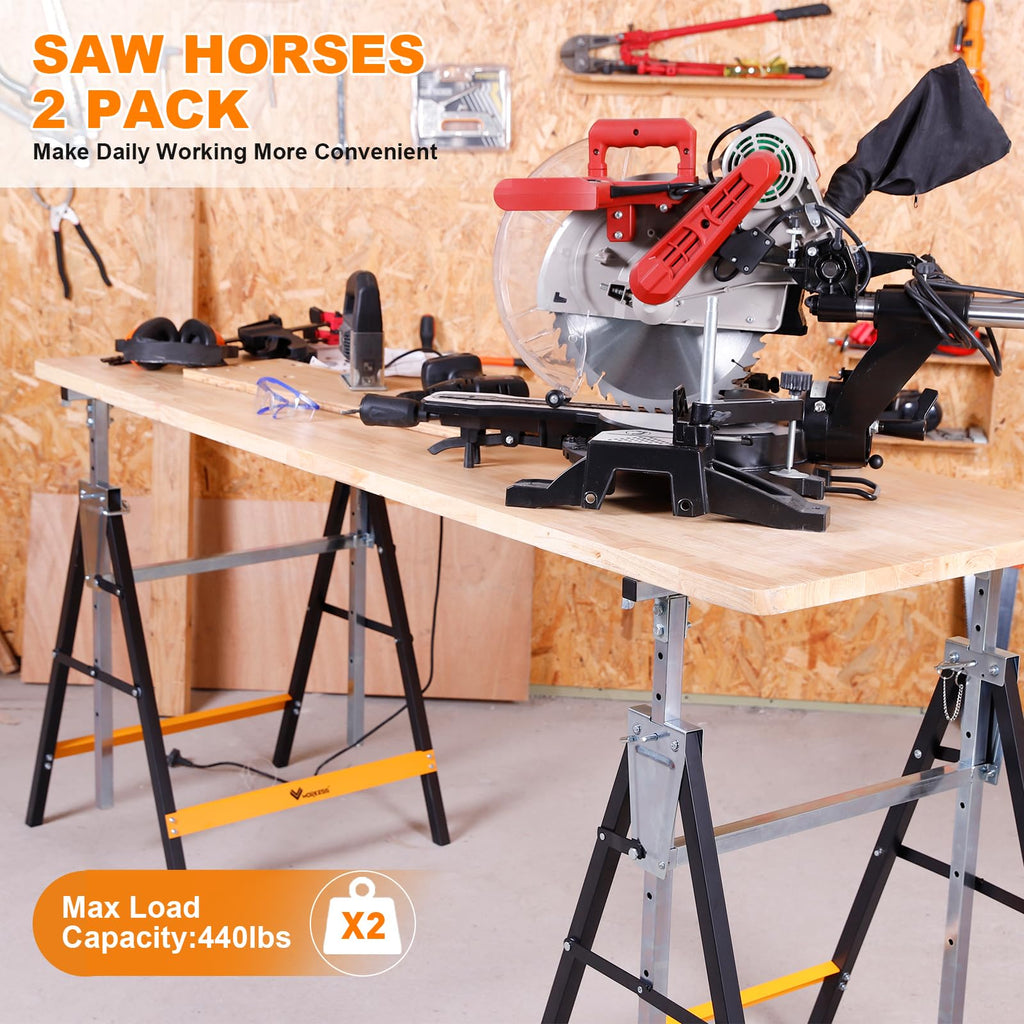 Metal Saw Horses 2 Pack Folding Heavy Duty 880 lbs Adjustable E993062