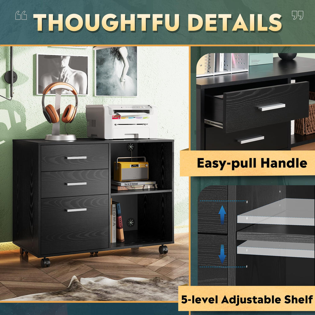 Wood 3 Drawer Black File Cabinet R266962