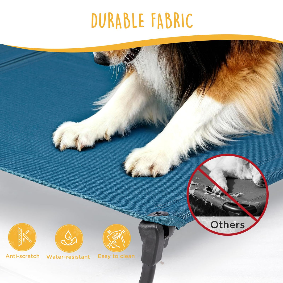 Large Elevated Dog Cot with Non-Slip Feet, Dark Blue B442