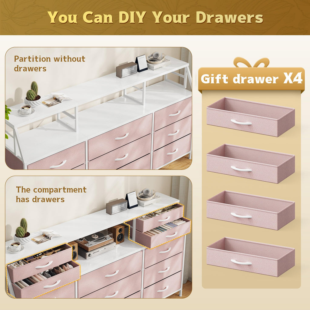 Pink 9 Fabric Drawer Dresser Q6131