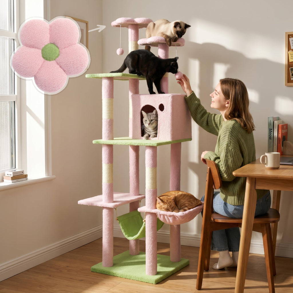 67-Inch Multi-Level Cat Tree with Hammock and Scratching Posts K3714
