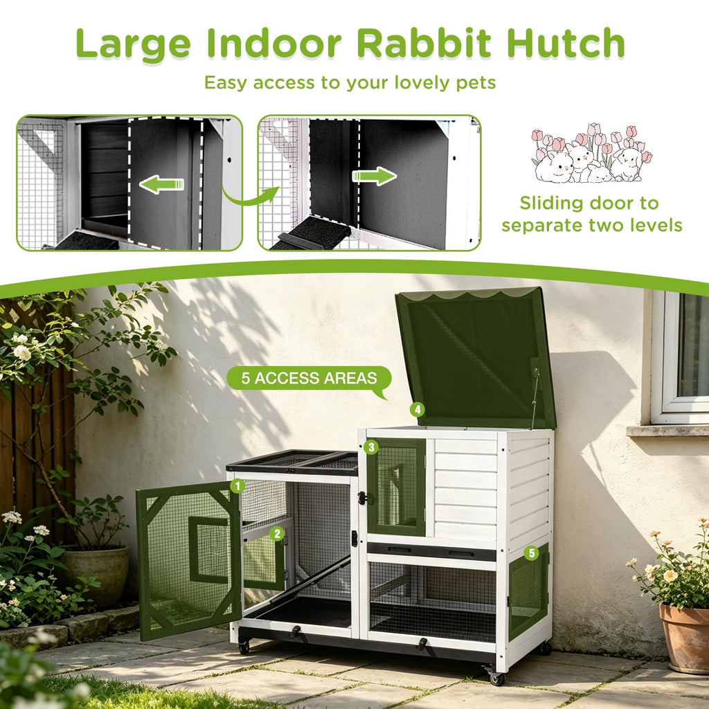 2-Story Wooden Rabbit Hutch with Wheels B818201