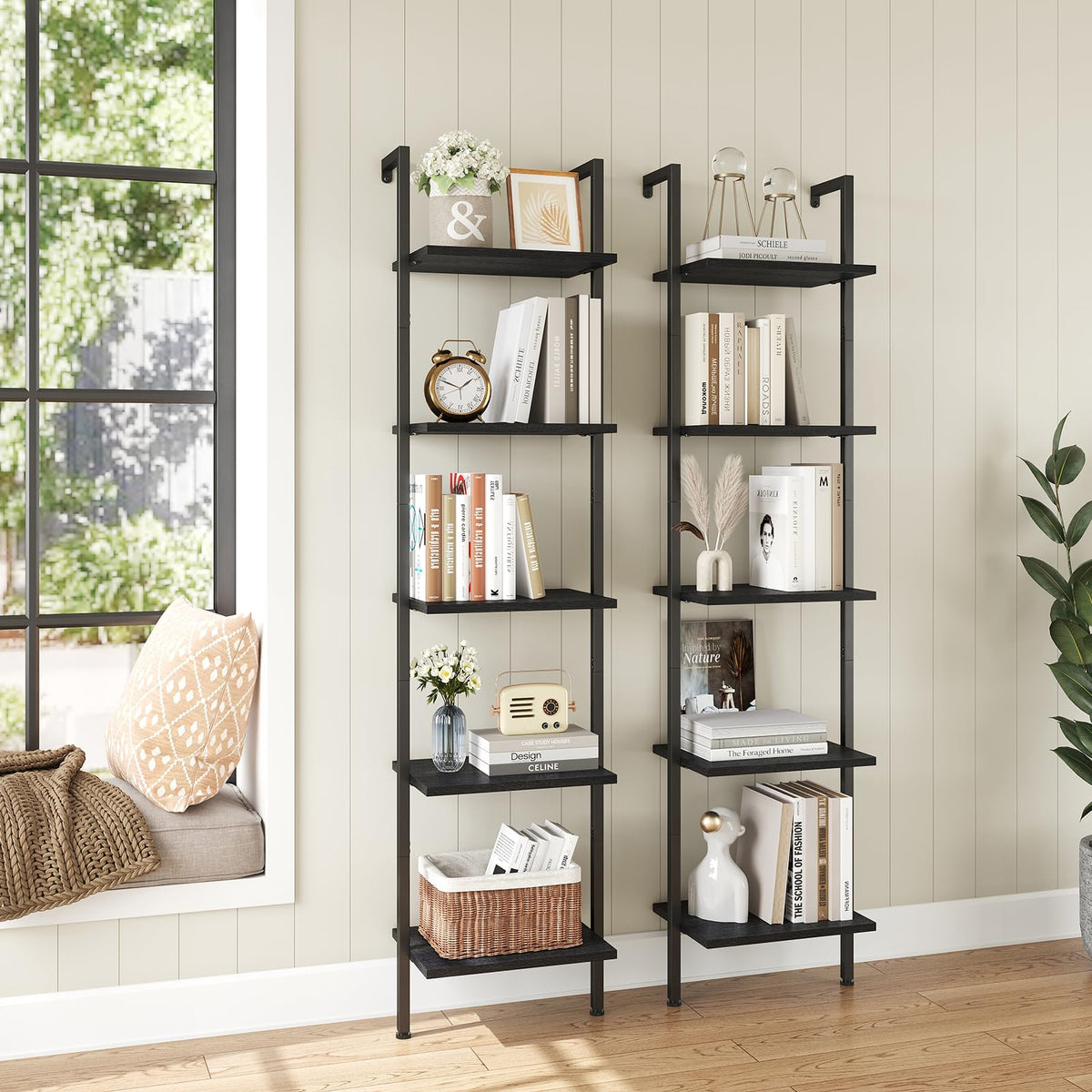 5-Tier Wood Wall Mounted Ladder Bookshelf F133