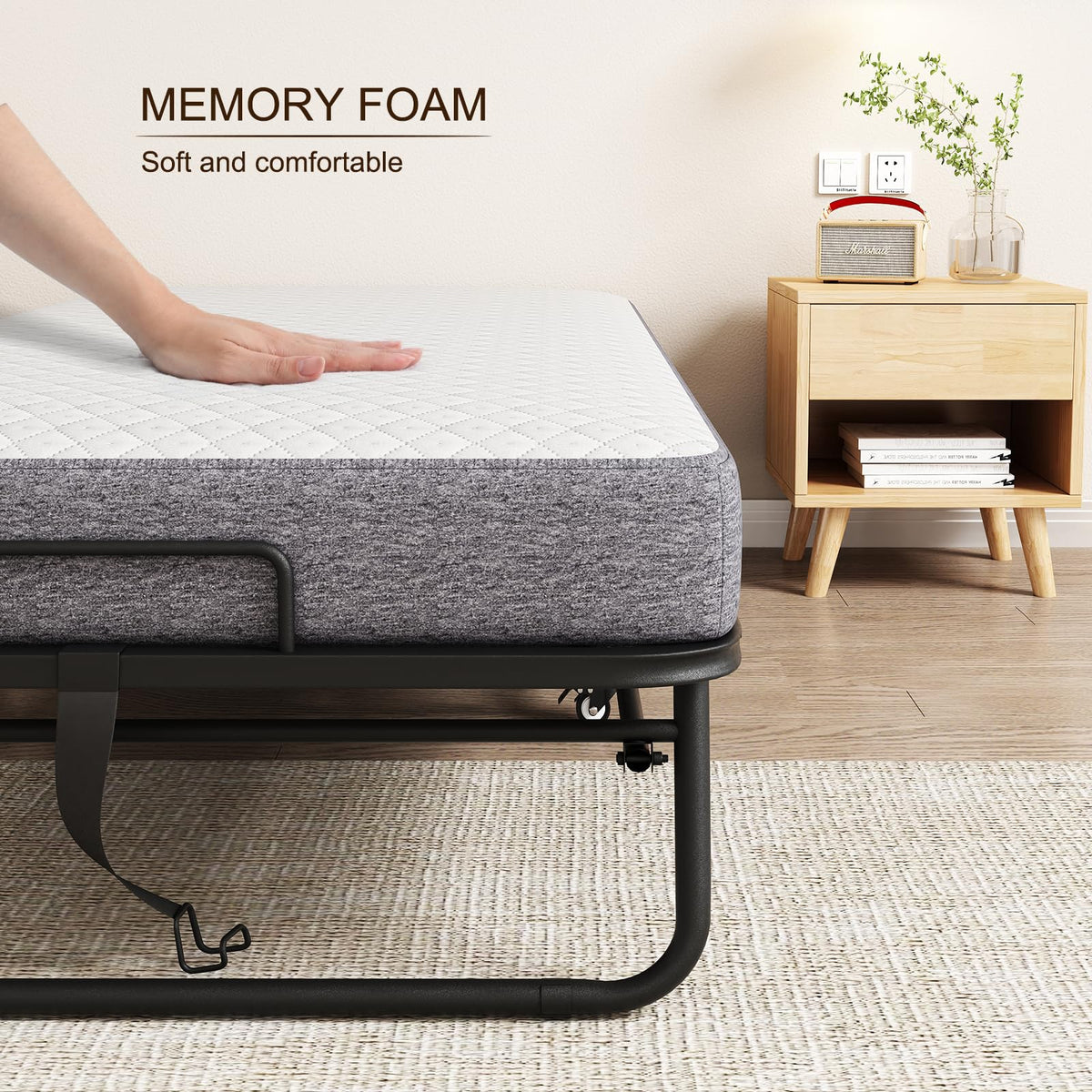 Folding Bed with 5" Memory Foam Mattress Twin Size Metal Frame G863126