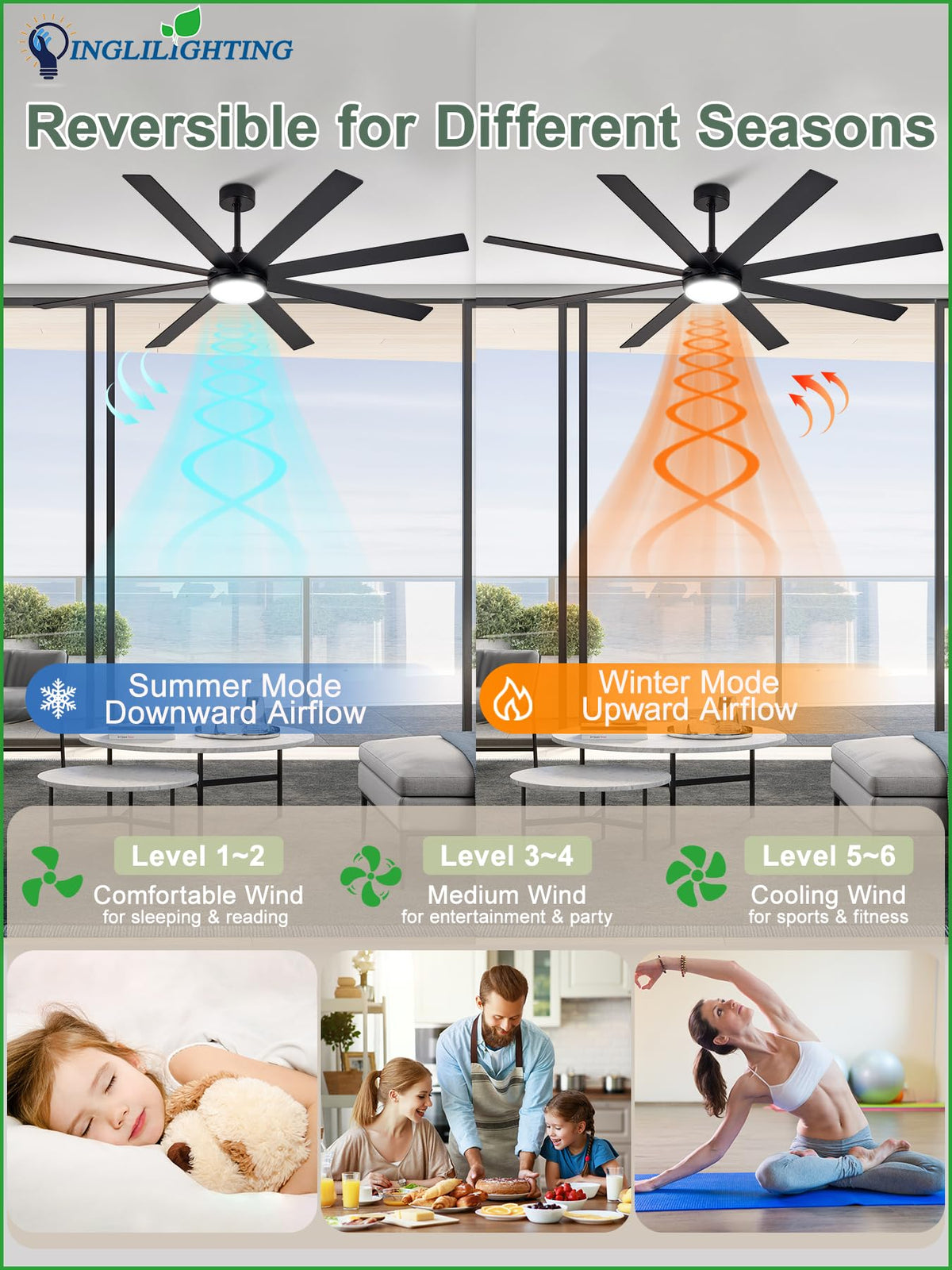 Black 72in Ceiling Fan with Lights Z3106