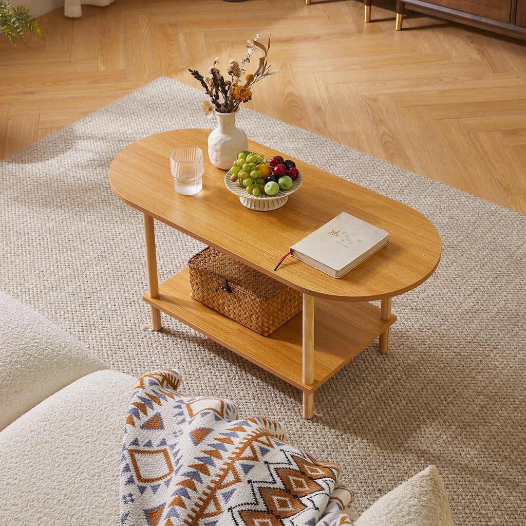 Wooden 2 Tier Coffee Table with Storage Shelf X971