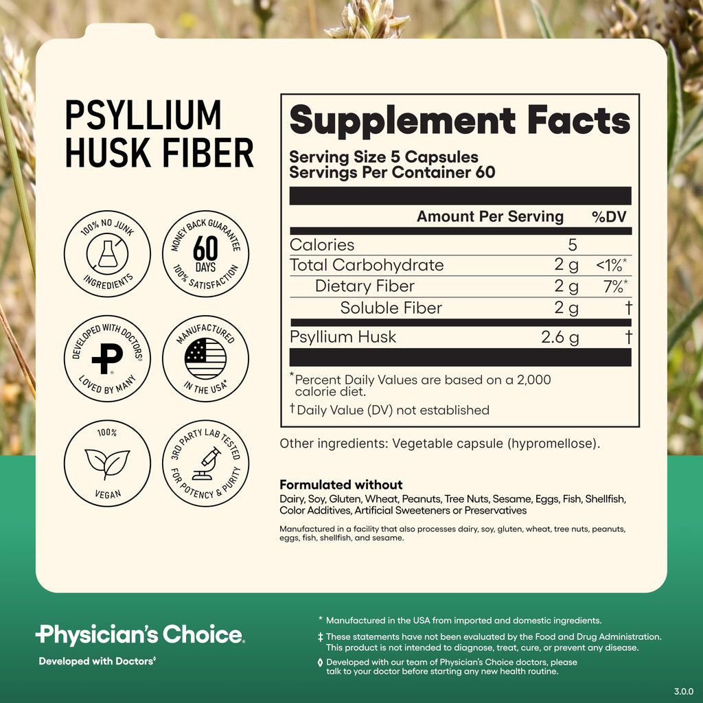 Vegan Psyllium Husk Fiber 300 Capsules W31313