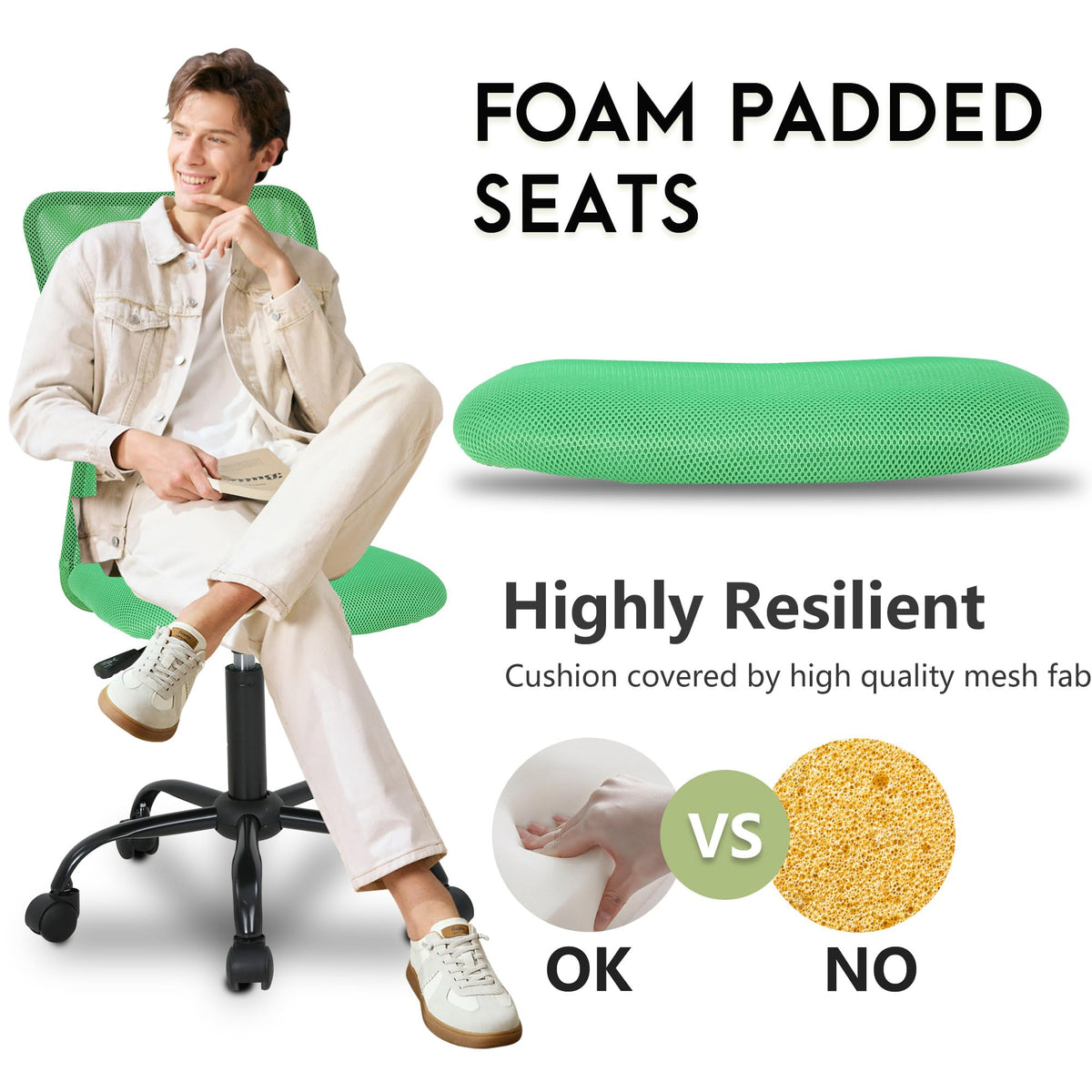 Green Ergonomic Mesh Office Chair with Lumbar Support W750