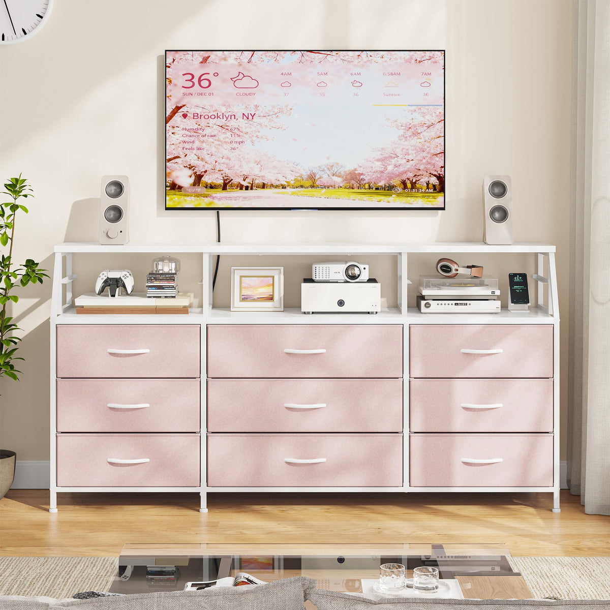 Pink 9 Fabric Drawer Dresser Q6131