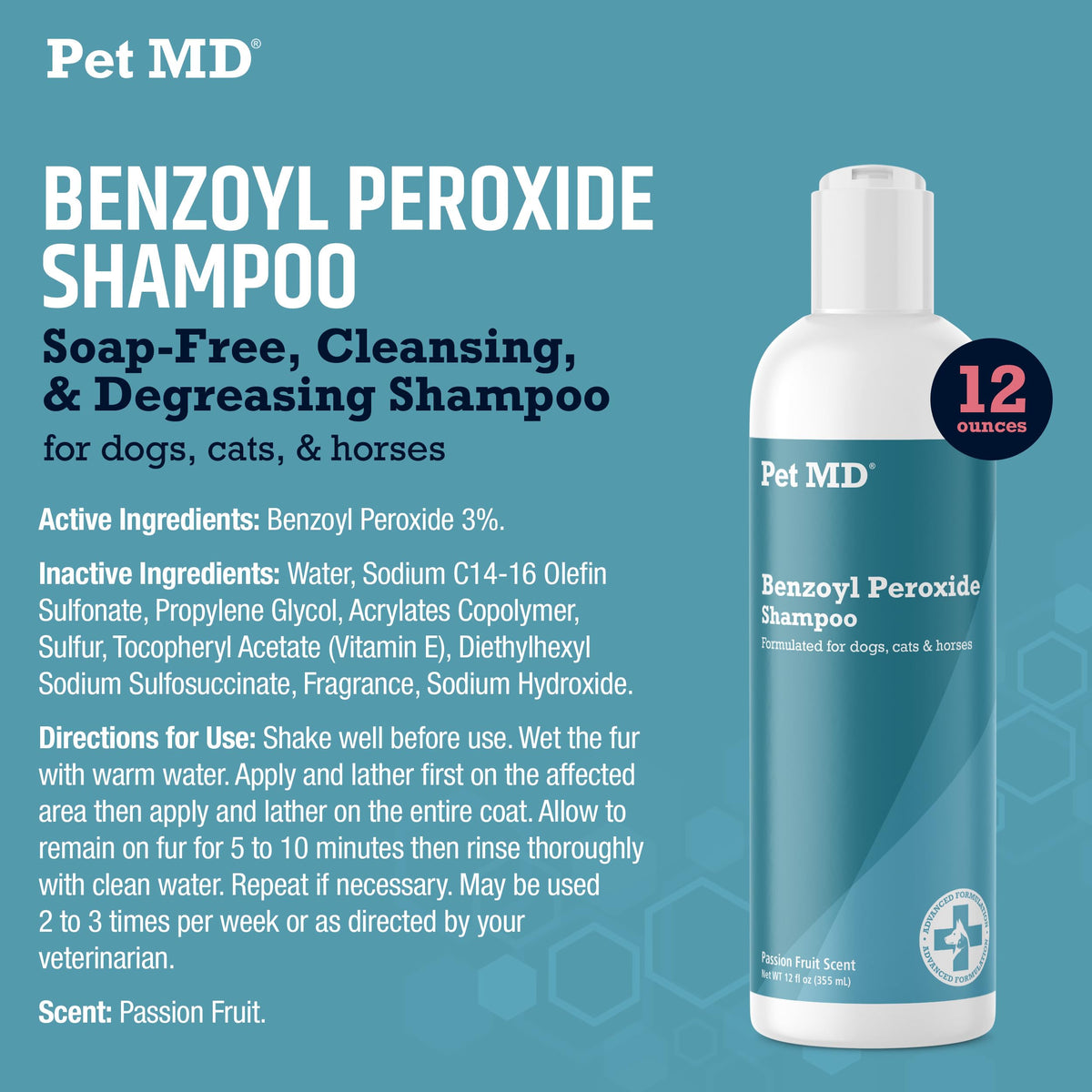 Benzoyl Peroxide Shampoo for Dogs, Cats, and Horses 12oz B681