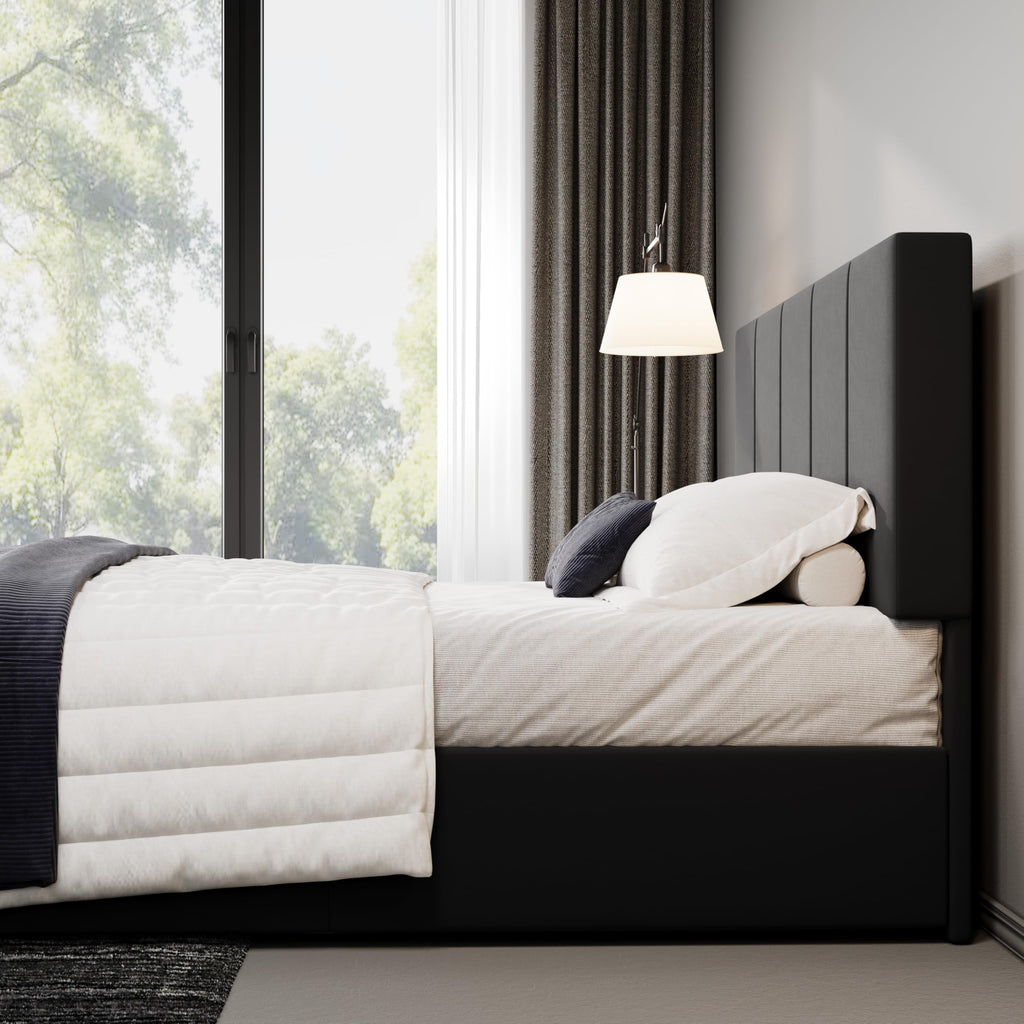 Queen Size Black Dutch Velvet Upholstered Platform Bed Frame R1768
