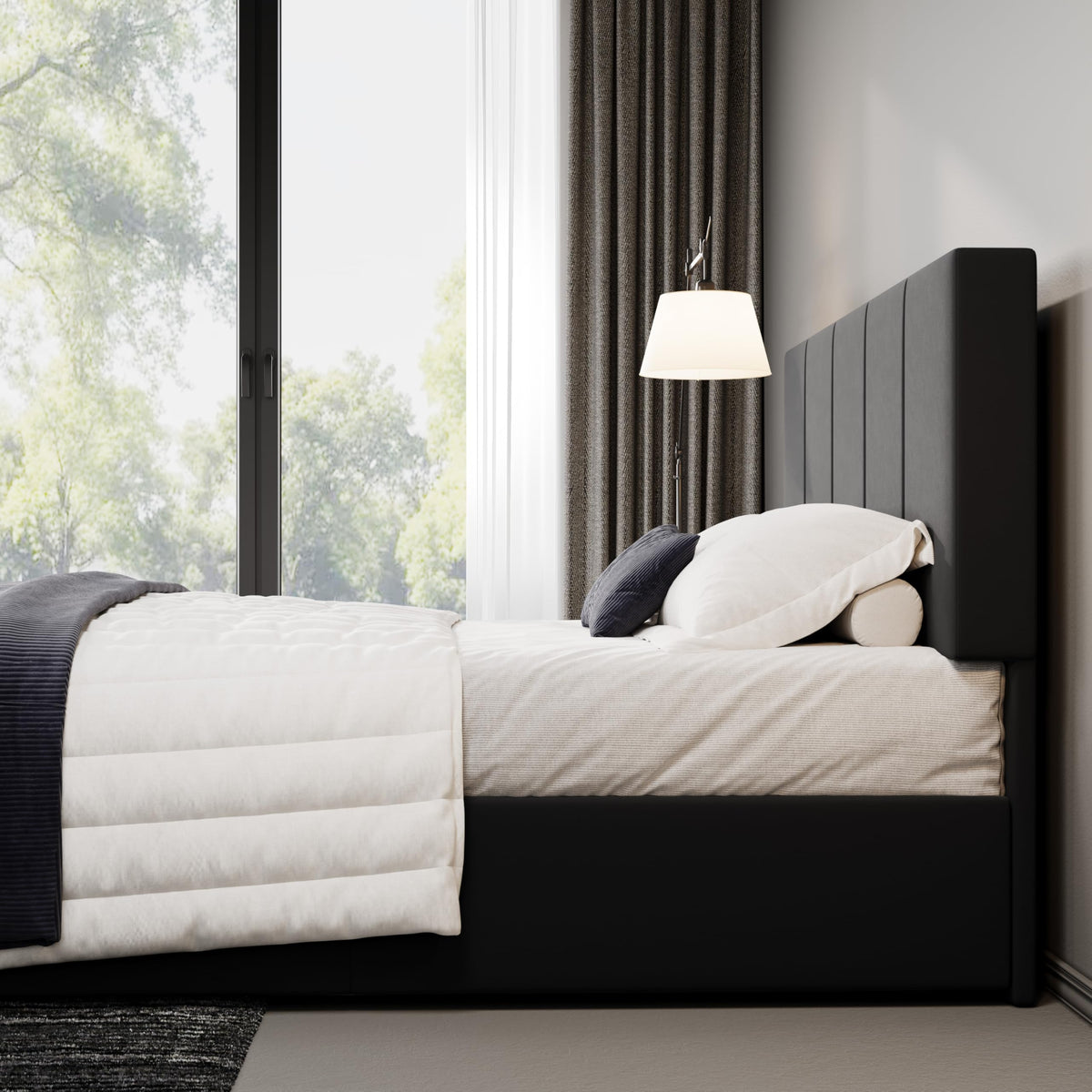 Queen Size Black Dutch Velvet Upholstered Platform Bed Frame R1768