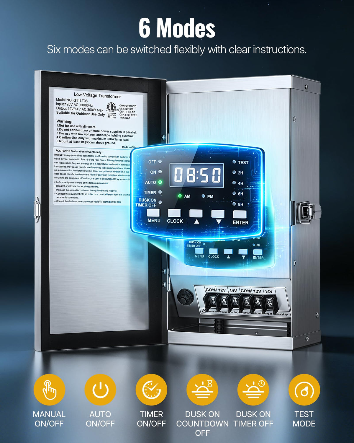 300W Low Voltage Landscape Transformer with Timer & Photocell Sensor M7273
